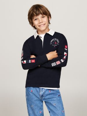 blau regular fit poloshirt mit langen ärmeln für jungen - tommy hilfiger