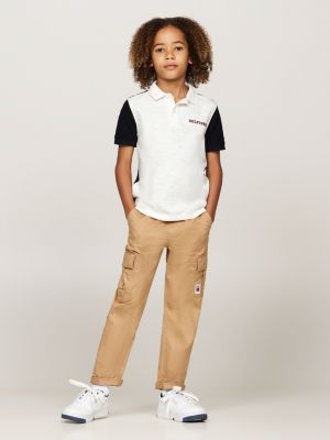 white hilfiger monotype colour-blocked regular polo shirt for boys tommy hilfiger