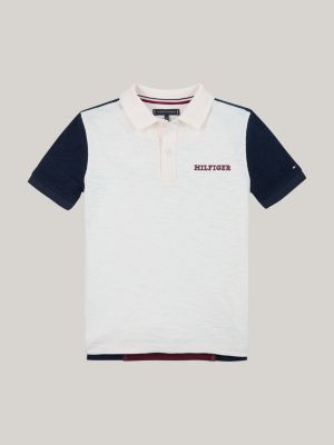 white hilfiger monotype colour-blocked regular polo shirt for boys tommy hilfiger