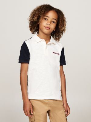 white hilfiger monotype colour-blocked regular polo shirt for boys tommy hilfiger