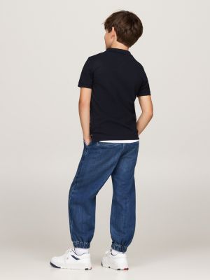 polo regular de piqué con logo azul de niños tommy hilfiger