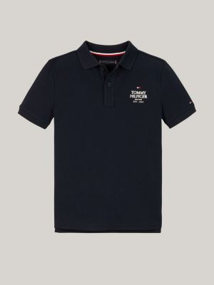 blau hilfiger logo regular fit piqué-poloshirt für jungen - tommy hilfiger