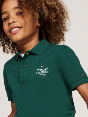 groen regular fit piqué polo met hilfiger-logo voor jongens - tommy hilfiger