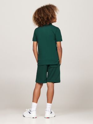 polo regular fit in piqué con logo verde da bambini tommy hilfiger