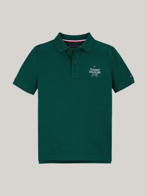 groen regular fit piqué polo met hilfiger-logo voor jongens - tommy hilfiger