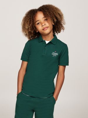 grün hilfiger logo regular fit piqué-poloshirt für jungen - tommy hilfiger