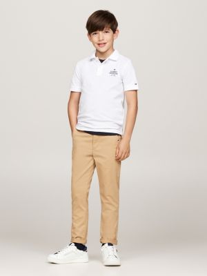 white hilfiger logo pique regular polo shirt for boys tommy hilfiger