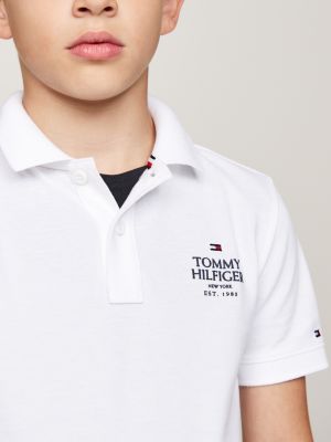 white hilfiger logo pique regular polo shirt for boys tommy hilfiger