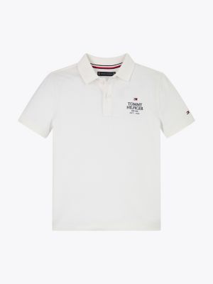 white hilfiger logo pique regular polo shirt for boys tommy hilfiger