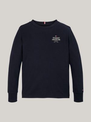 t-shirt a maniche lunghe con logo blu da bambini tommy hilfiger