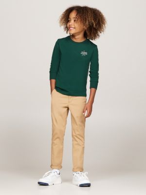 t-shirt a maniche lunghe con logo verde da bambini tommy hilfiger