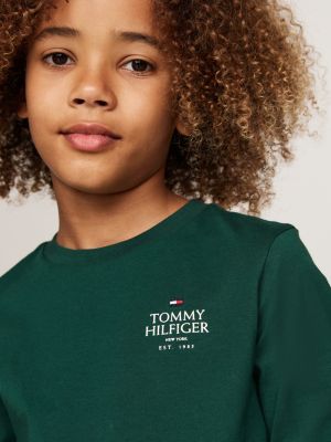 t-shirt a maniche lunghe con logo verde da bambini tommy hilfiger