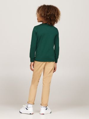 t-shirt a maniche lunghe con logo verde da bambini tommy hilfiger