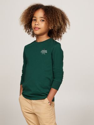 t-shirt a maniche lunghe con logo green da bambini tommy hilfiger