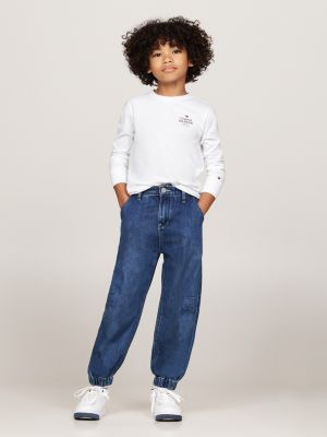 t-shirt a maniche lunghe con logo bianco da bambini tommy hilfiger