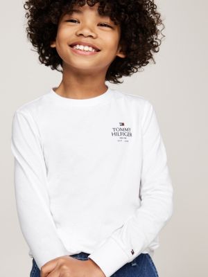 t-shirt a maniche lunghe con logo bianco da bambini tommy hilfiger