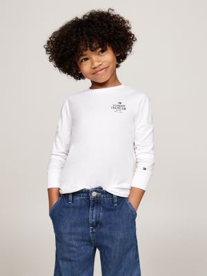 t-shirt a maniche lunghe con logo white da bambini tommy hilfiger