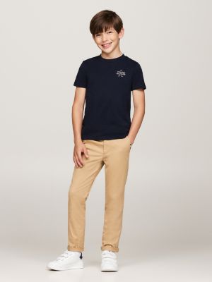 t-shirt con scollatura rotonda e logo blu da bambini tommy hilfiger