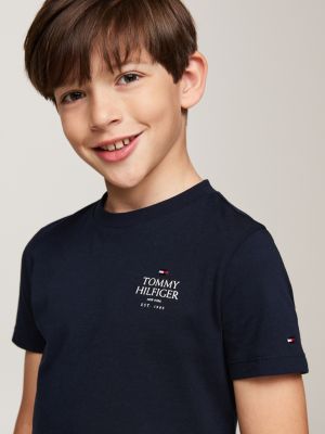 niebieski t-shirt z logo hilfiger i okrągłym dekoltem dla chłopcy - tommy hilfiger