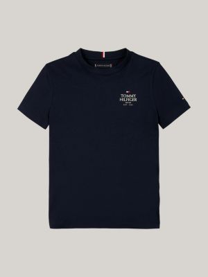 niebieski t-shirt z logo hilfiger i okrągłym dekoltem dla chłopcy - tommy hilfiger