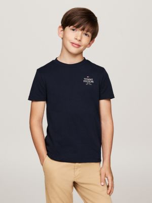 niebieski t-shirt z logo hilfiger i okrągłym dekoltem dla chłopcy - tommy hilfiger