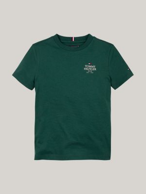 t-shirt con scollatura rotonda e logo verde da bambini tommy hilfiger