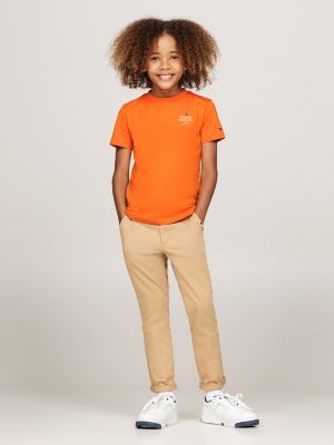 orange hilfiger logo crew neck t-shirt for boys tommy hilfiger