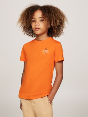 orange hilfiger logo crew neck t-shirt for boys tommy hilfiger