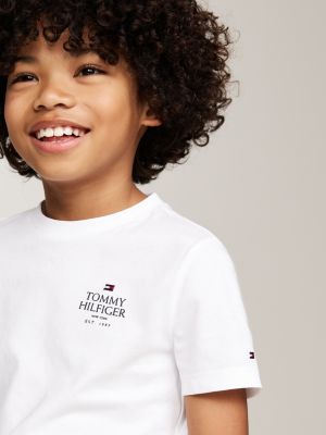 white hilfiger logo crew neck t-shirt for boys tommy hilfiger