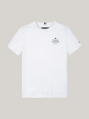 t-shirt con scollatura rotonda e logo bianco da bambini tommy hilfiger