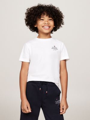 t-shirt con scollatura rotonda e logo white da bambini tommy hilfiger