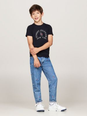 blue logo print crew neck t-shirt for boys tommy hilfiger