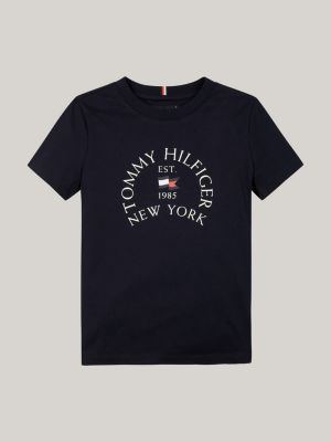 blue logo print crew neck t-shirt for boys tommy hilfiger