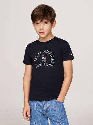 blauw t-shirt met ronde hals en logoprint voor jongens - tommy hilfiger