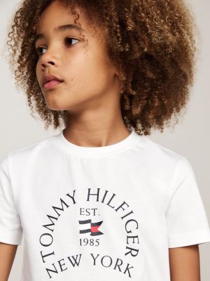 t-shirt à motif logo et col ras-du-cou blanc pour garçons tommy hilfiger