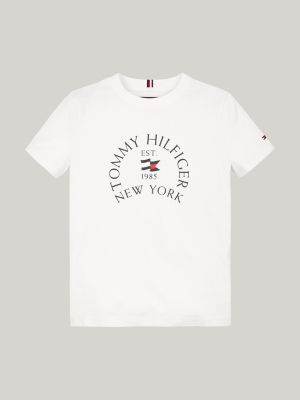 t-shirt à motif logo et col ras-du-cou blanc pour garçons tommy hilfiger