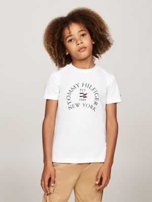 white logo print crew neck t-shirt for boys tommy hilfiger