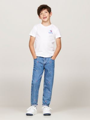 camiseta de cuello redondo con gráficos blanco de niños tommy hilfiger