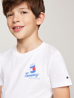 camiseta de cuello redondo con gráficos blanco de niños tommy hilfiger