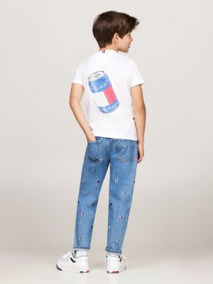 camiseta de cuello redondo con gráficos blanco de niños tommy hilfiger