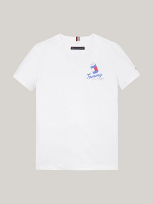 t-shirt con logo grafico sul retro bianco da bambini tommy hilfiger