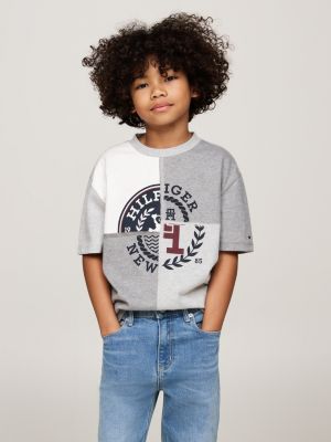 grijs t-shirt met gesplitst hilfiger monotype-logo voor jongens - tommy hilfiger