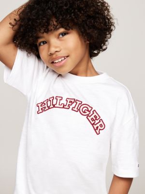 camiseta con aplicación del monotipo hilfiger blanco de niños tommy hilfiger