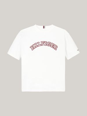 camiseta con aplicación del monotipo hilfiger blanco de niños tommy hilfiger