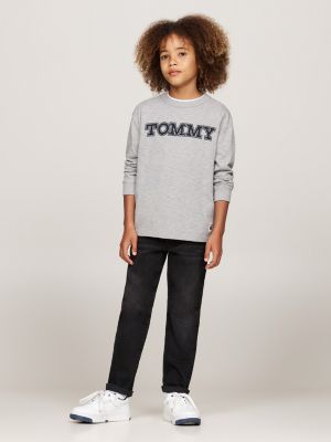 felpa con patch logo sul retro grigio da bambini tommy hilfiger