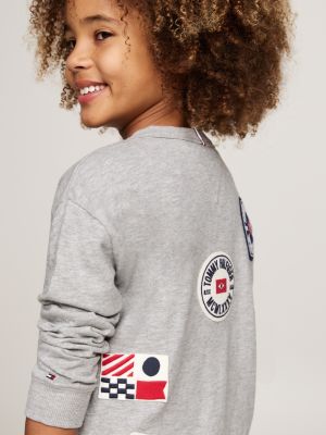 felpa con patch logo sul retro grigio da bambini tommy hilfiger