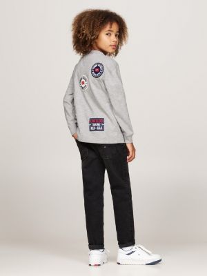 felpa con patch logo sul retro grigio da bambini tommy hilfiger