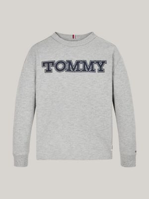 felpa con patch logo sul retro grigio da bambini tommy hilfiger