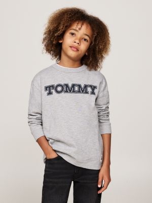 felpa con patch logo sul retro grigio da bambini tommy hilfiger