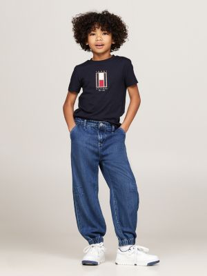 t-shirt con bandiera verticale blu da bambini tommy hilfiger